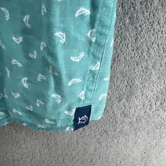 Southern Tide Mens Shirt‎ Sz XL Fish Toss Short Sleeve Linen Blend Tidal Wave - Picture 4 of 6